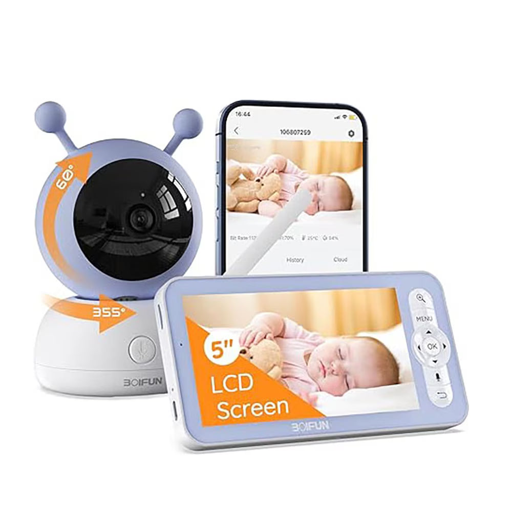 Boifun 1080P baby monitor with veido and camera, Dual Band 2.4Ghz Indoor Home Wireless Camera for Dog/Pet/Baby Nanny Monitor Camera Cam,Night Vision, 2 Way Audio, Motion Human Detection, SD Recording