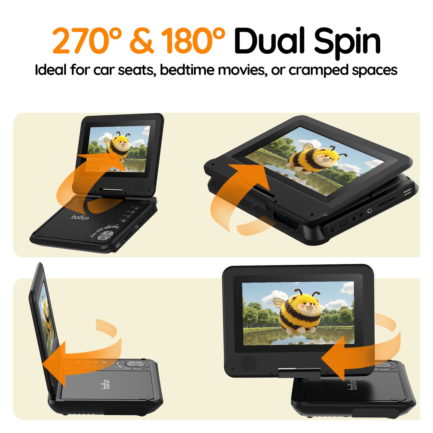 BOIFUN 9.5'' Portable DVD Player for Kids, 7.5'' Swivel Screen BFN-072 Black