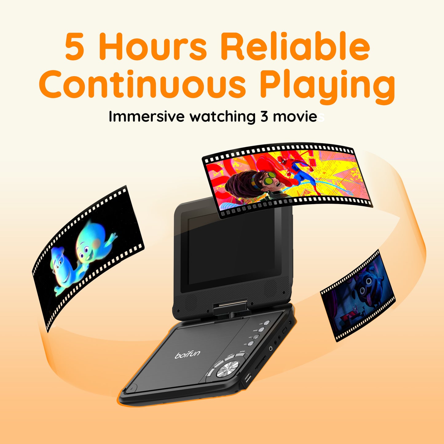 BOIFUN 9.5'' Portable DVD Player for Kids, 7.5'' Swivel Screen BFN-072 Black